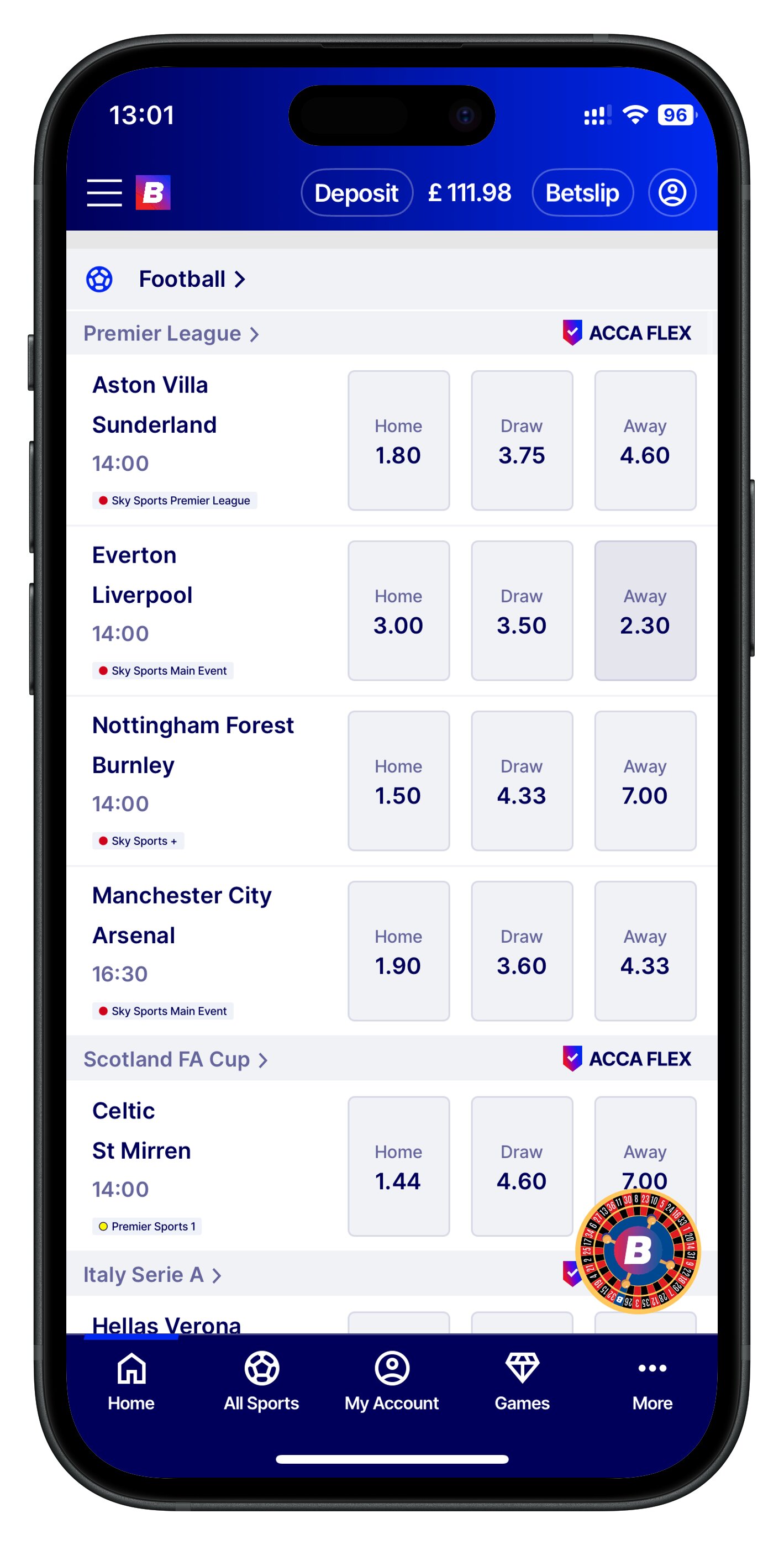 betfred app homepage matches