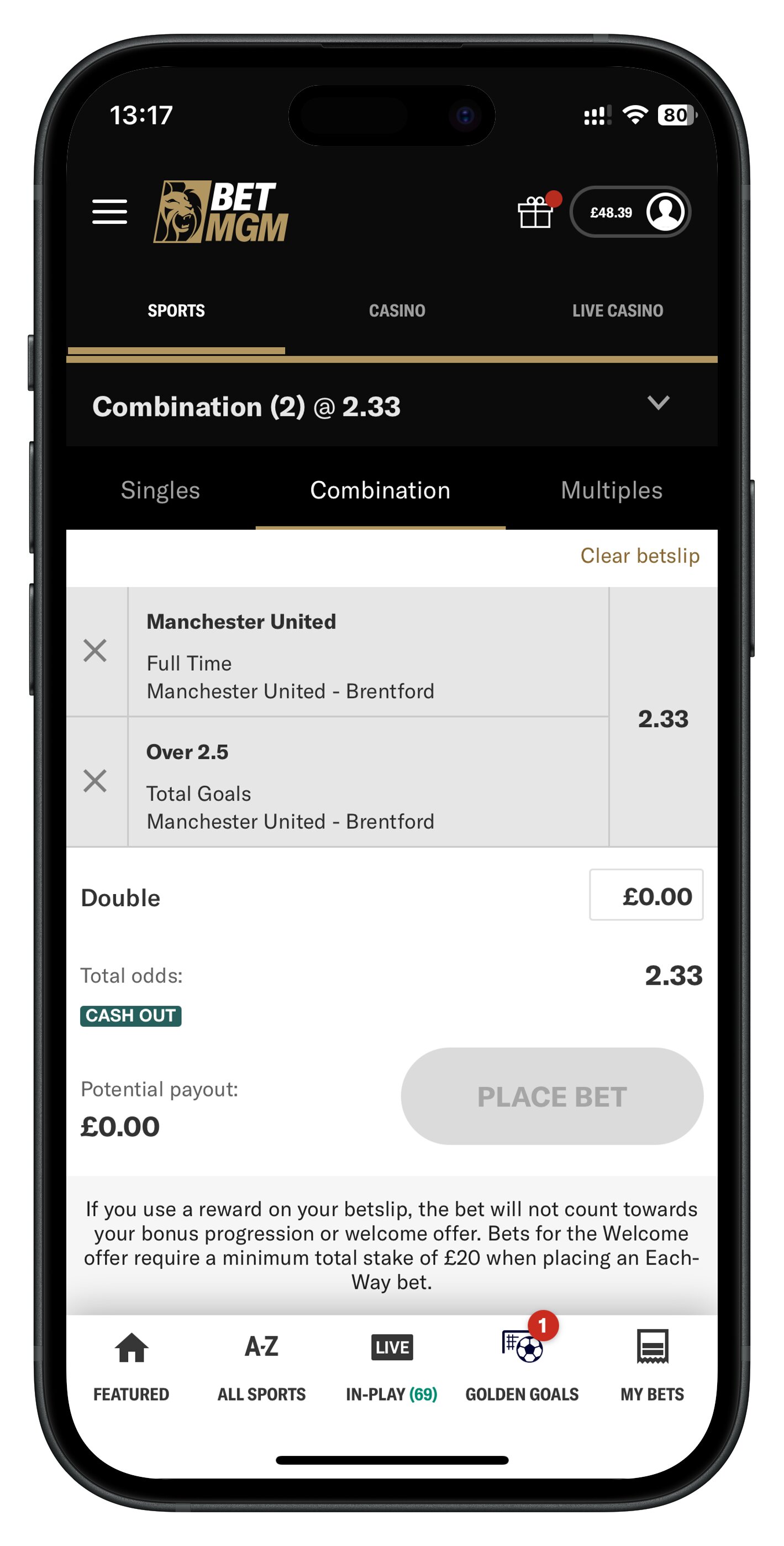 betmgm app bet builder betslip
