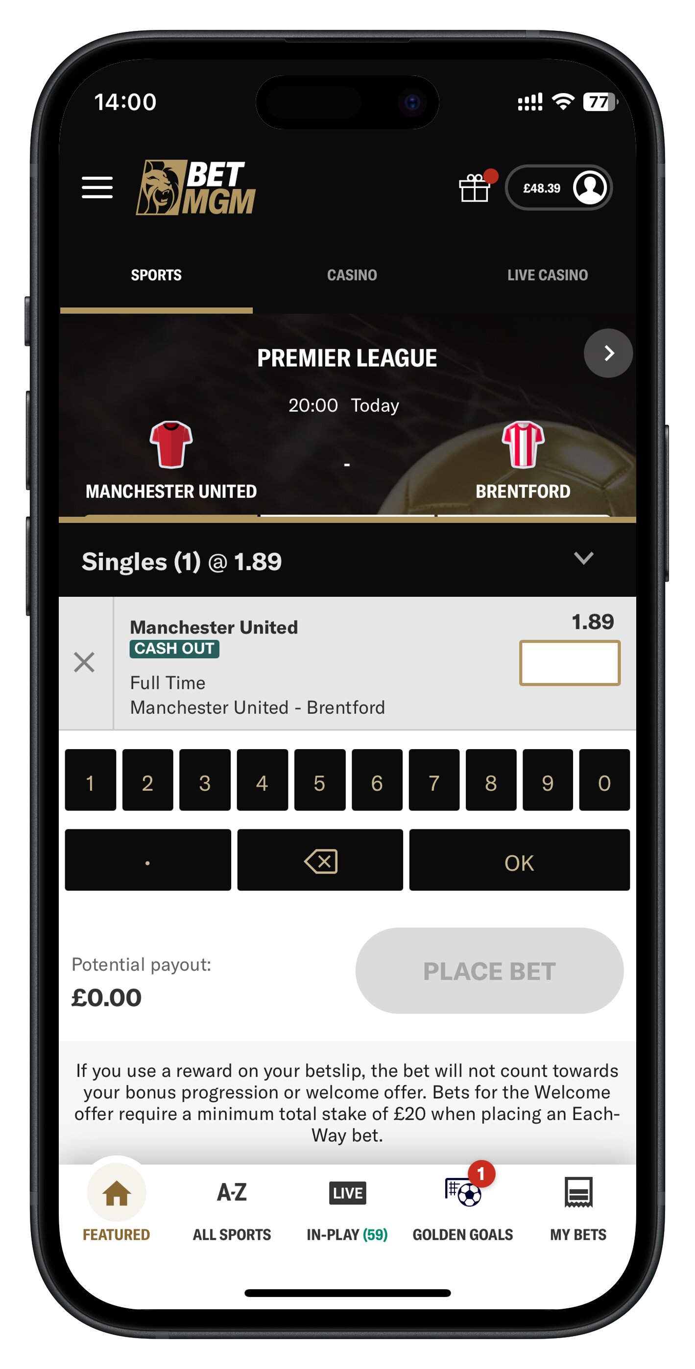 betmgm app number pad
