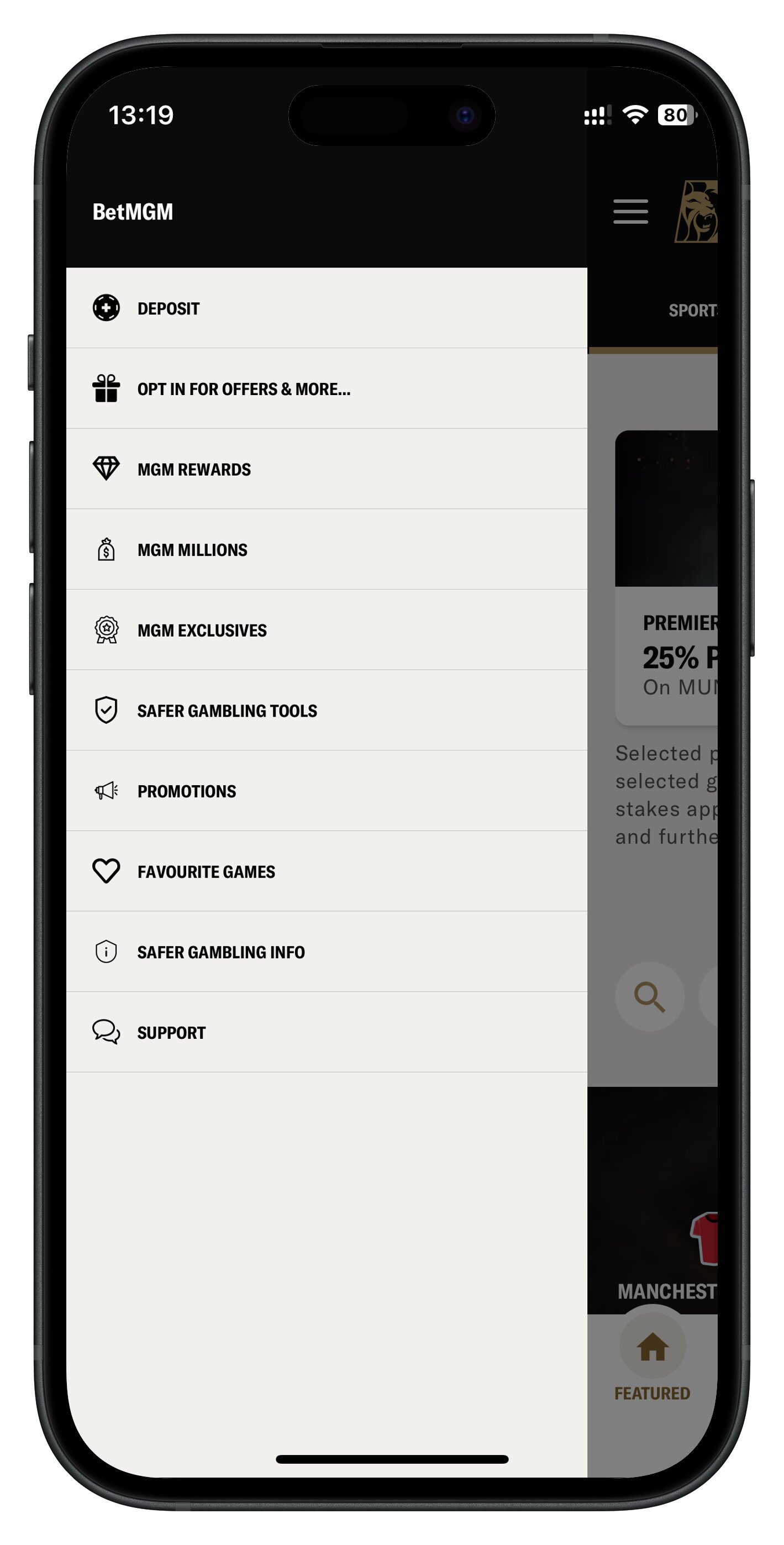 betmgm app menu bar
