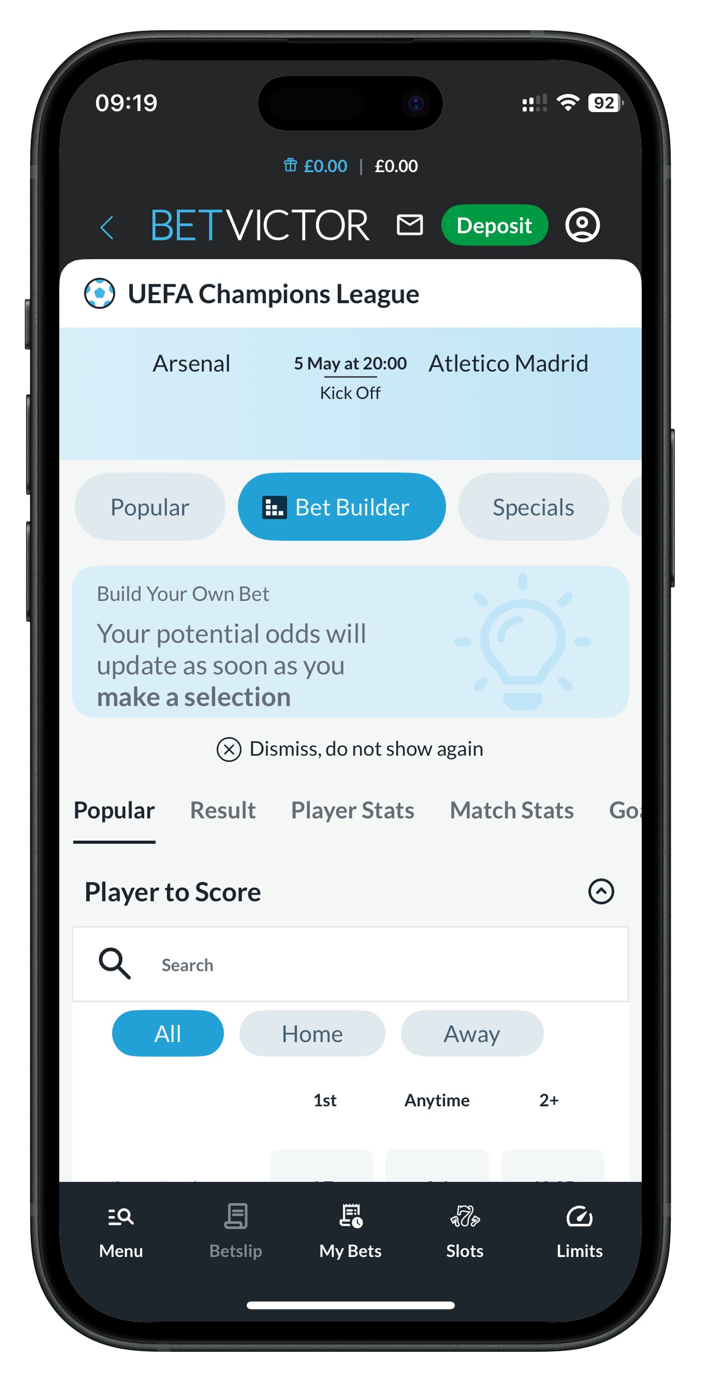 betvictor app event page