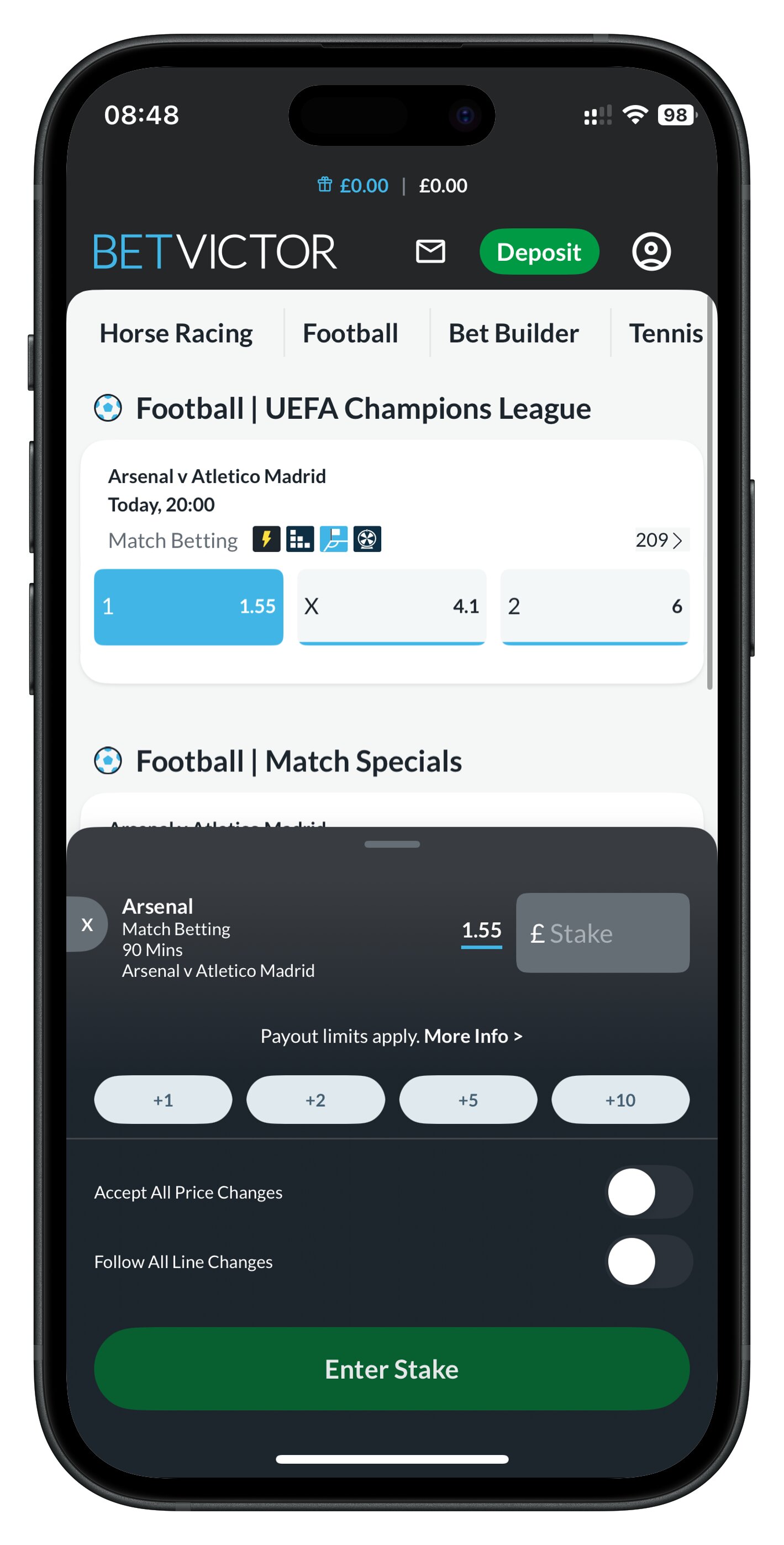 betvictor app add selection to betslip