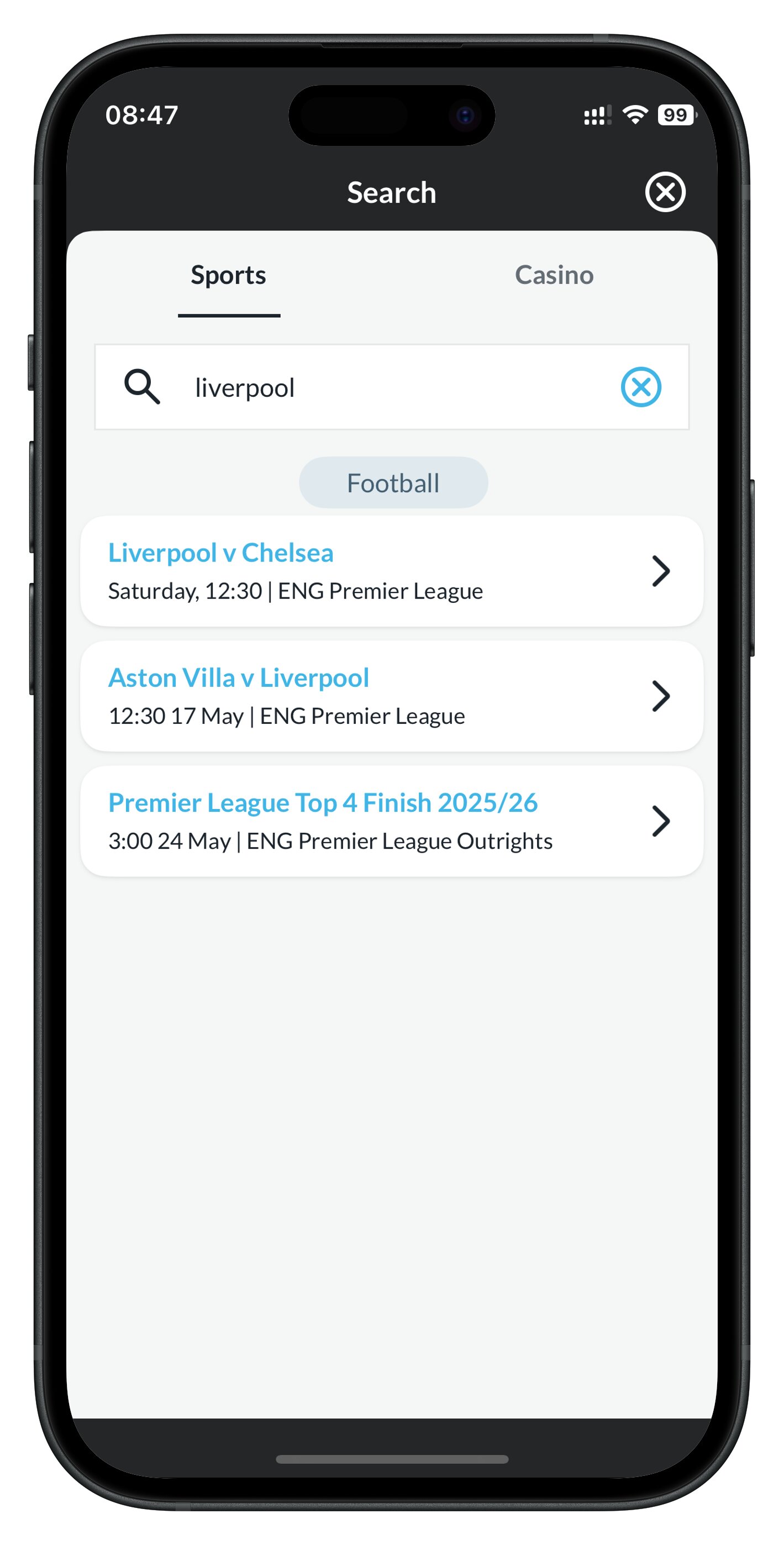 betvictor app search results