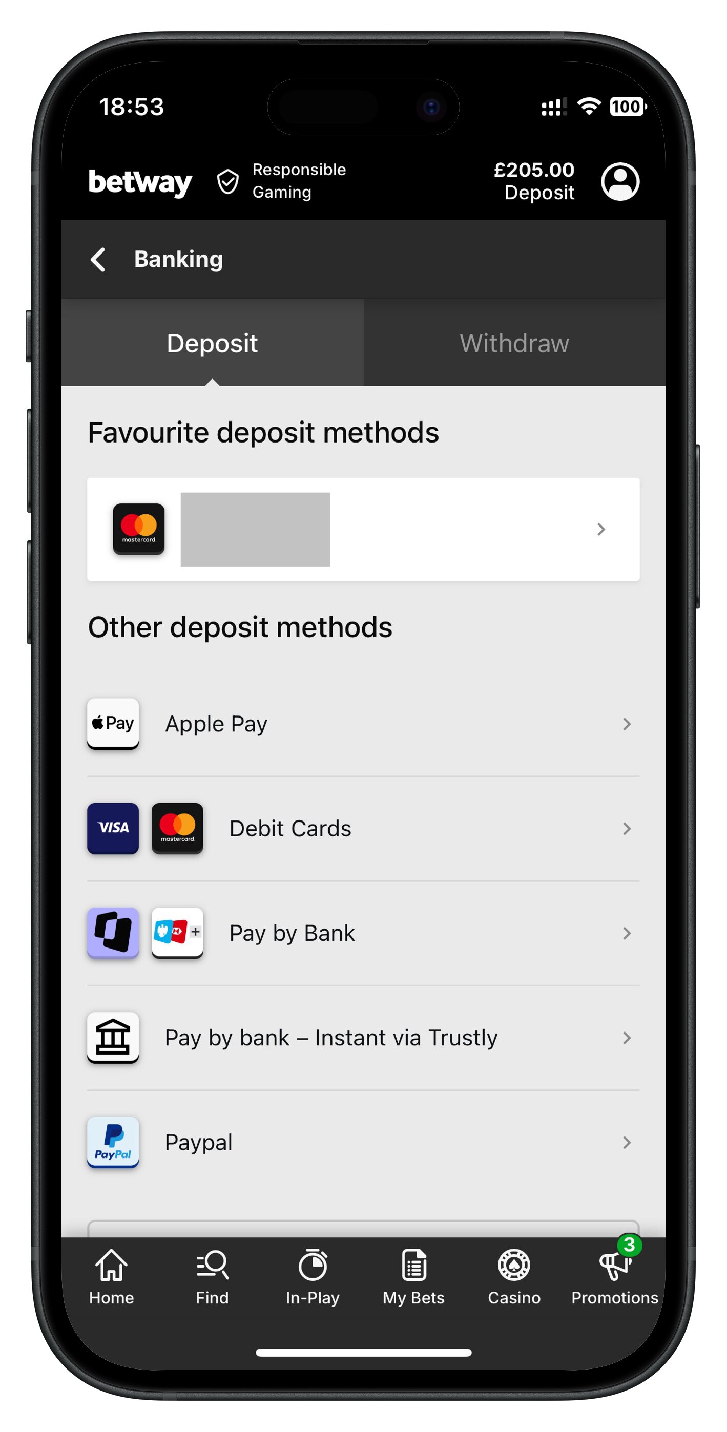 betway app deposit