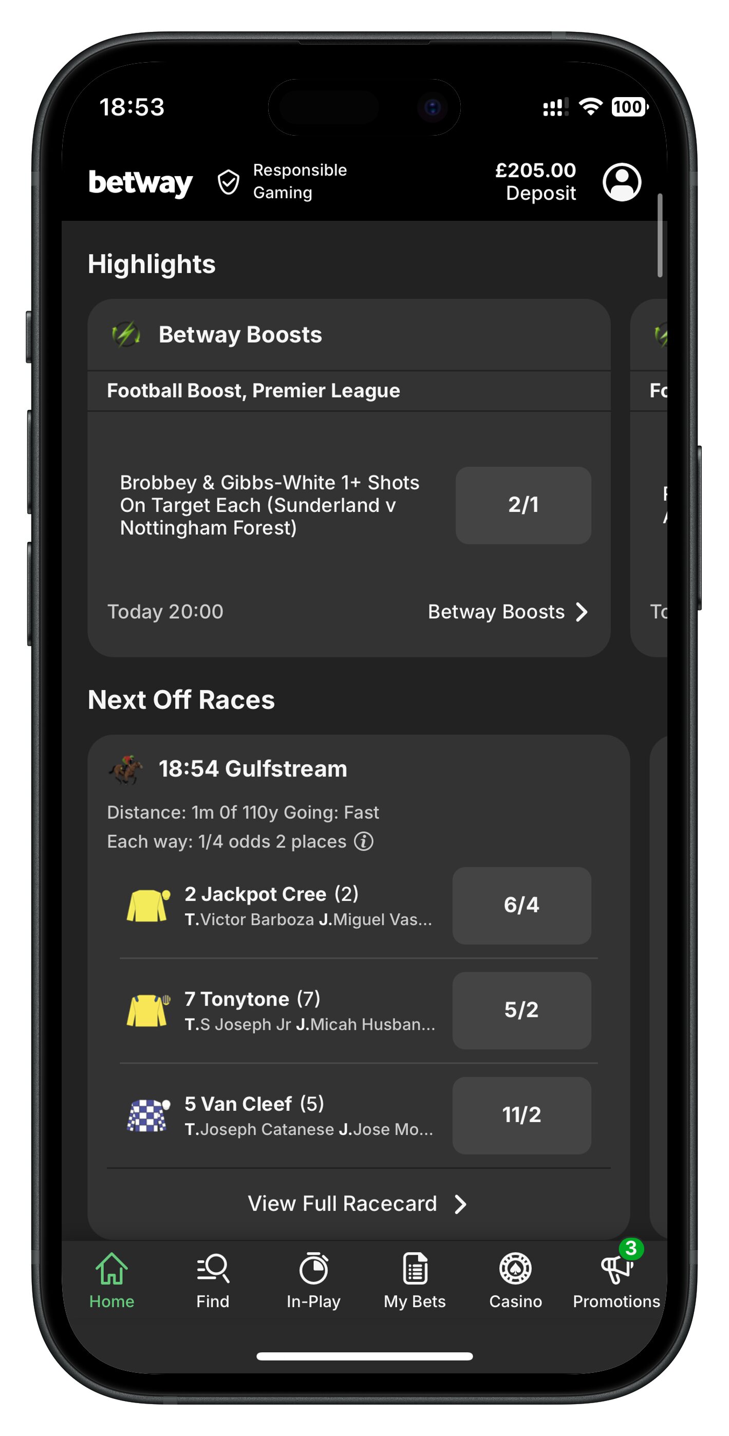 betway app matches