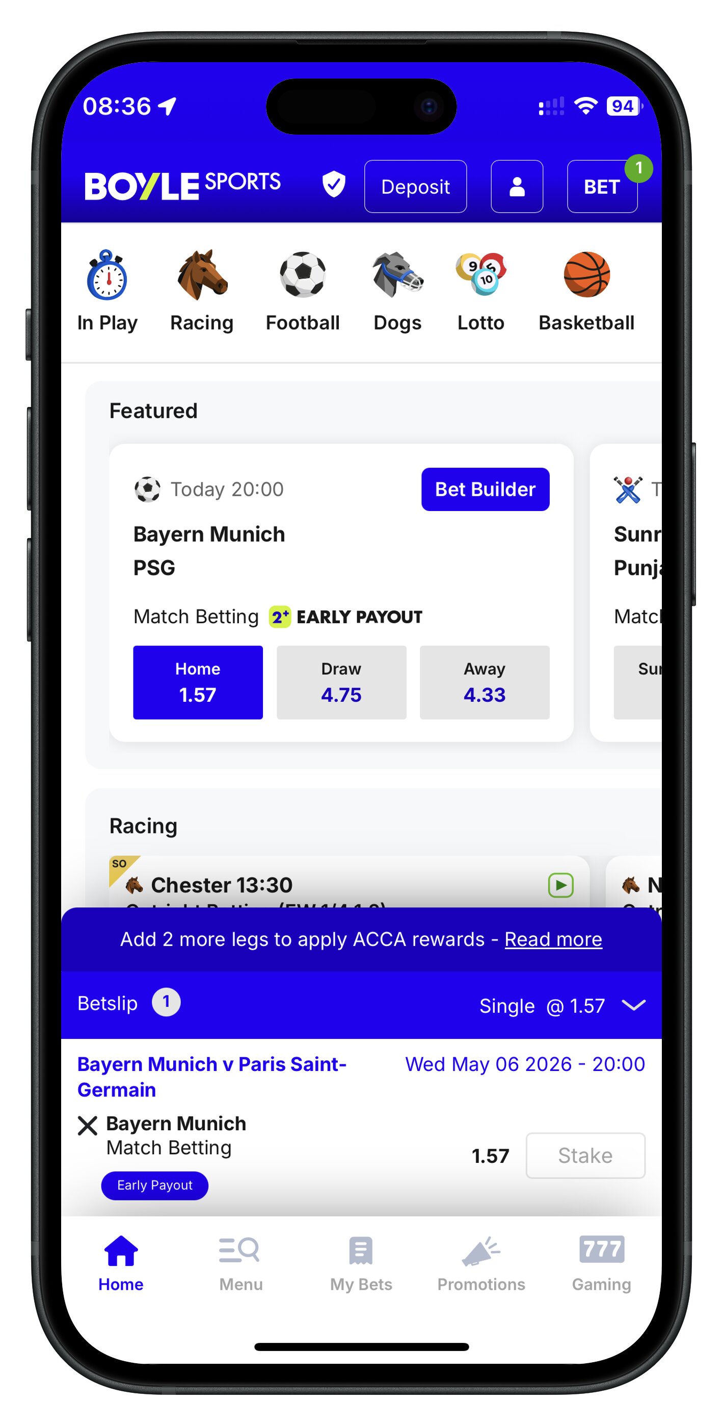 boylesports app add selection to betslip