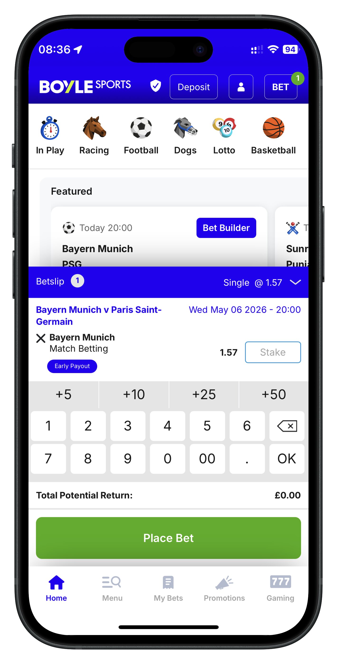 boylesports app betslip numeric pad