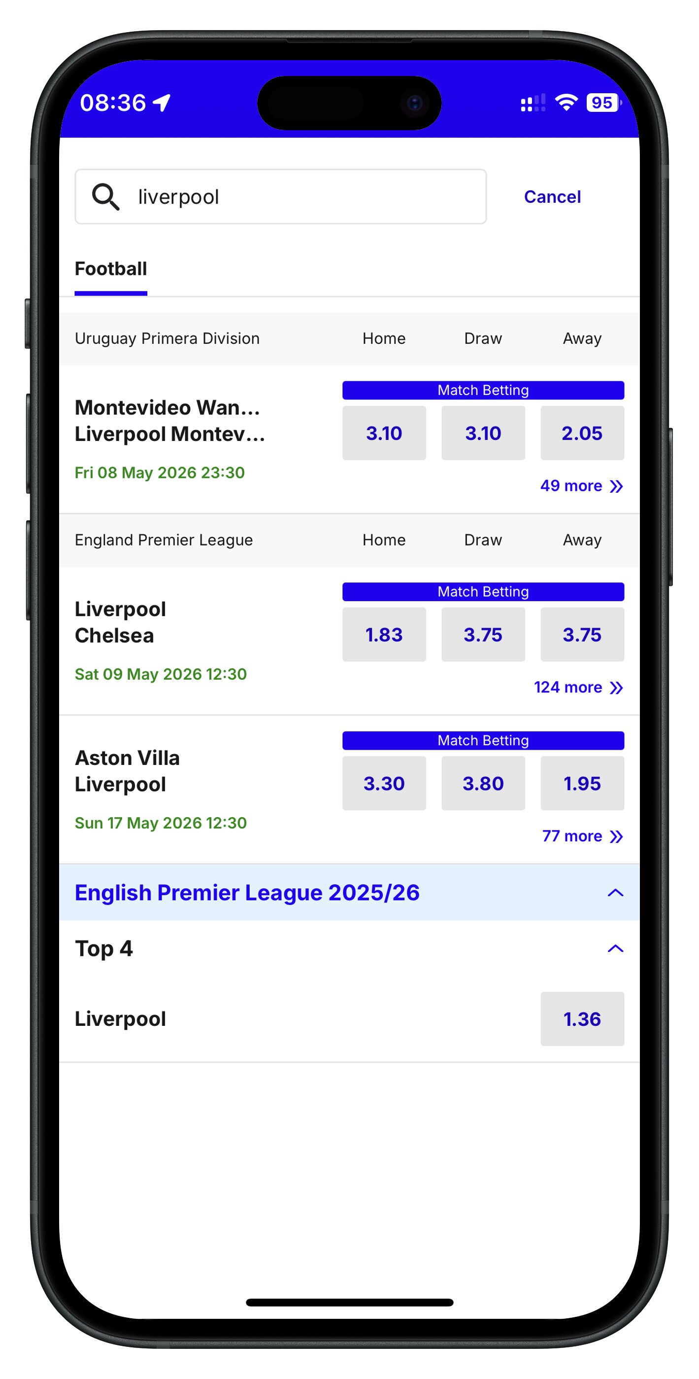 boylesports app search results