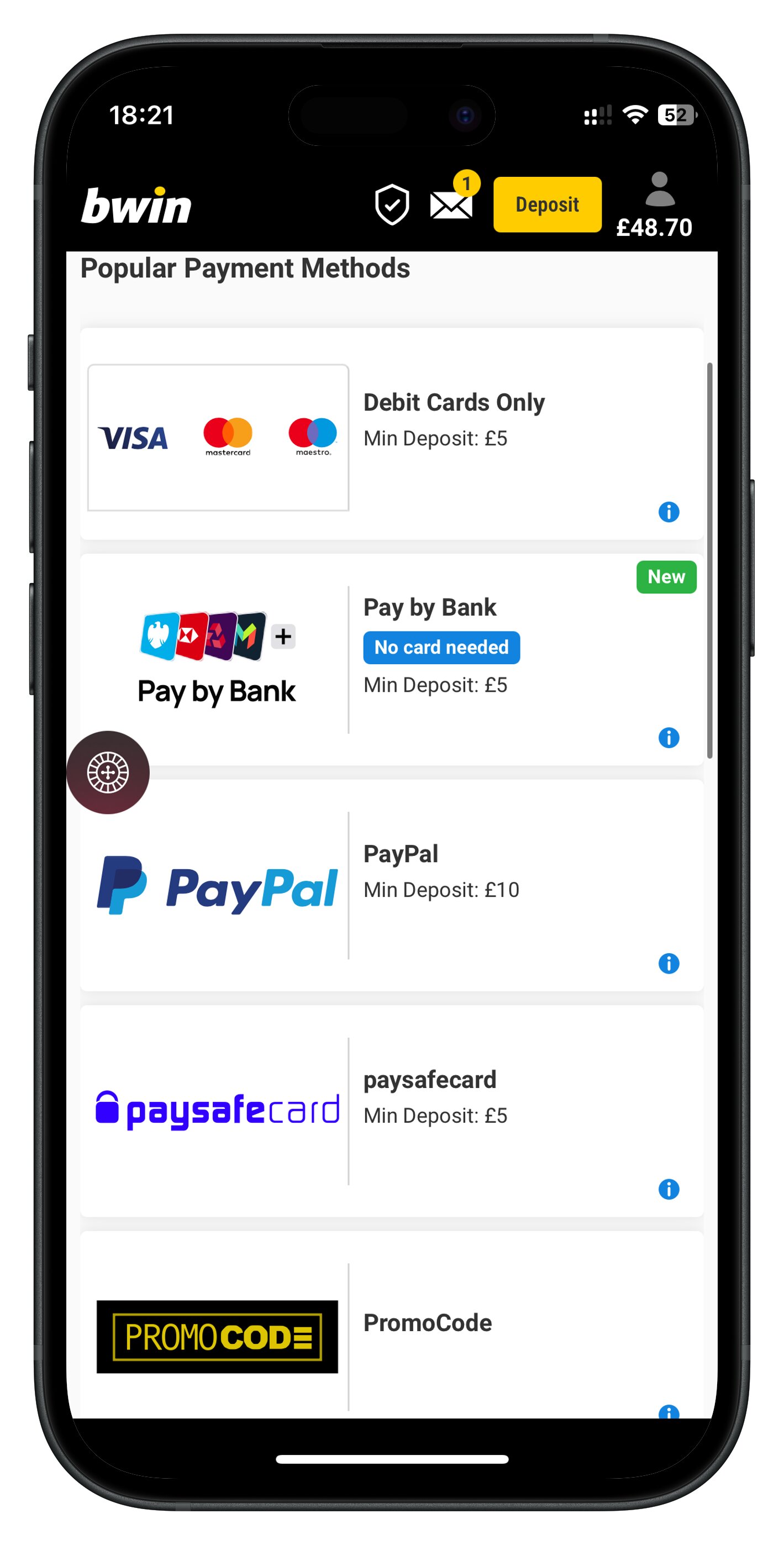 bwin app deposit methods