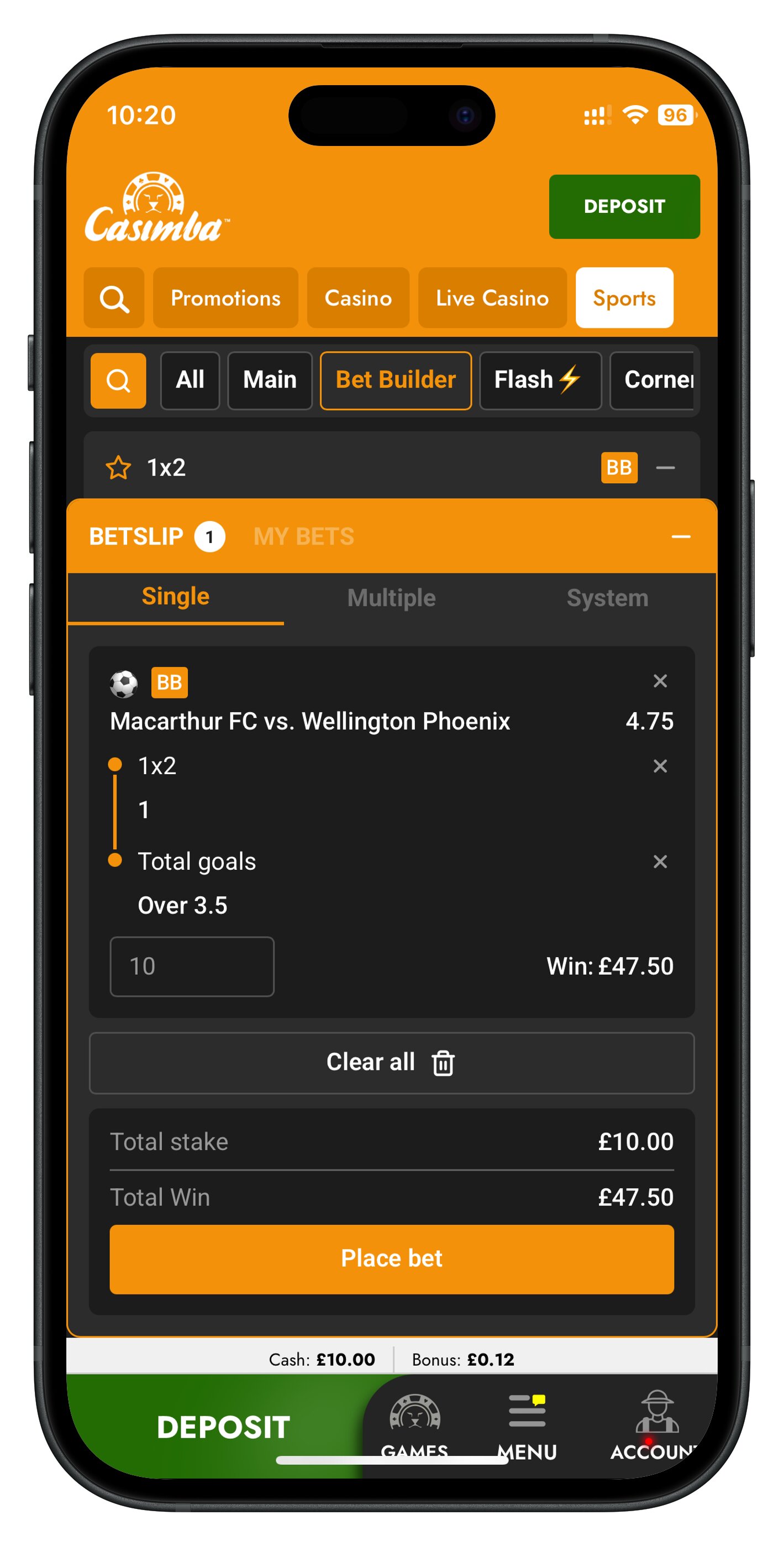 casimba app bet builder betslip
