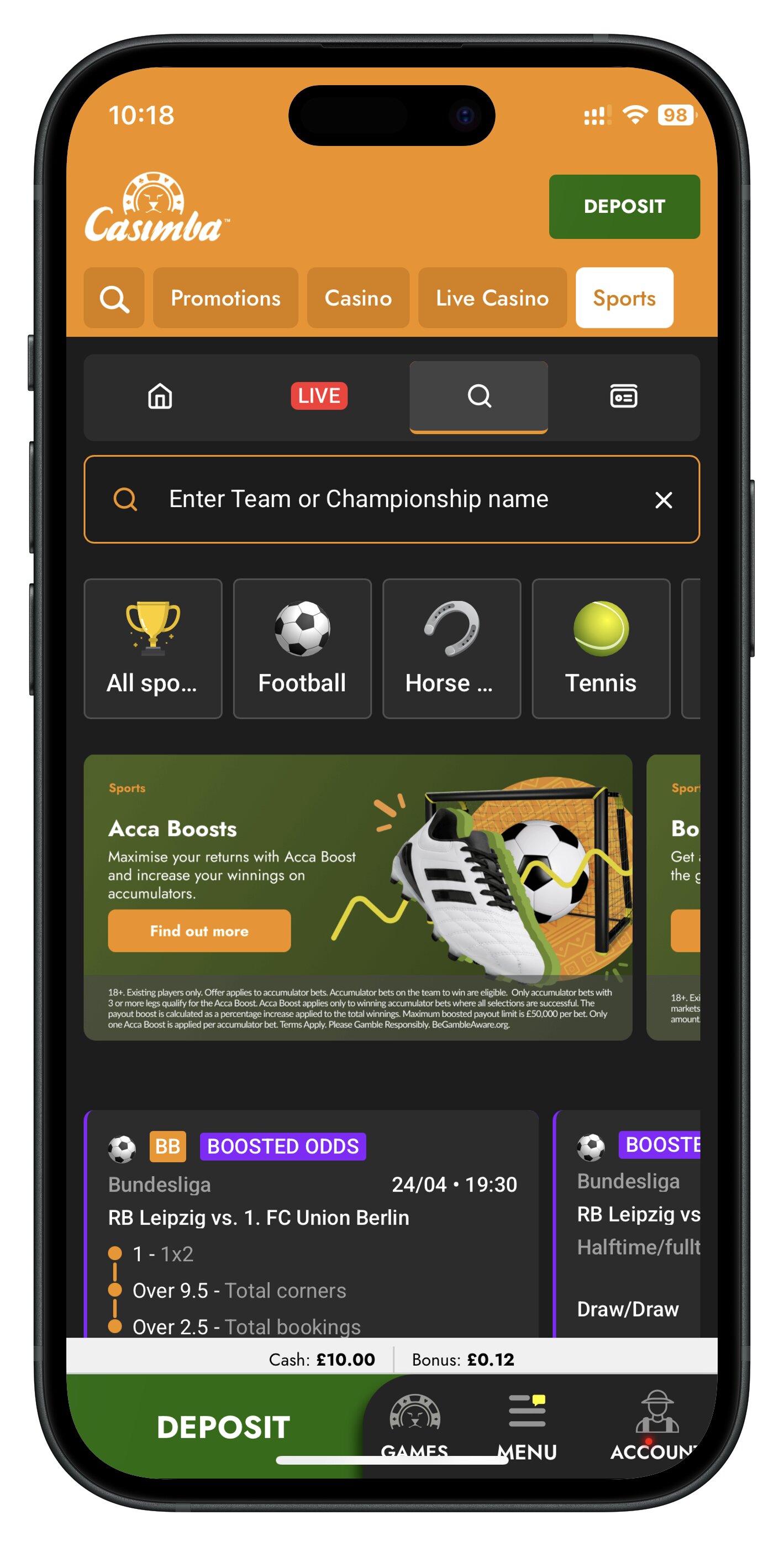casimba app search button