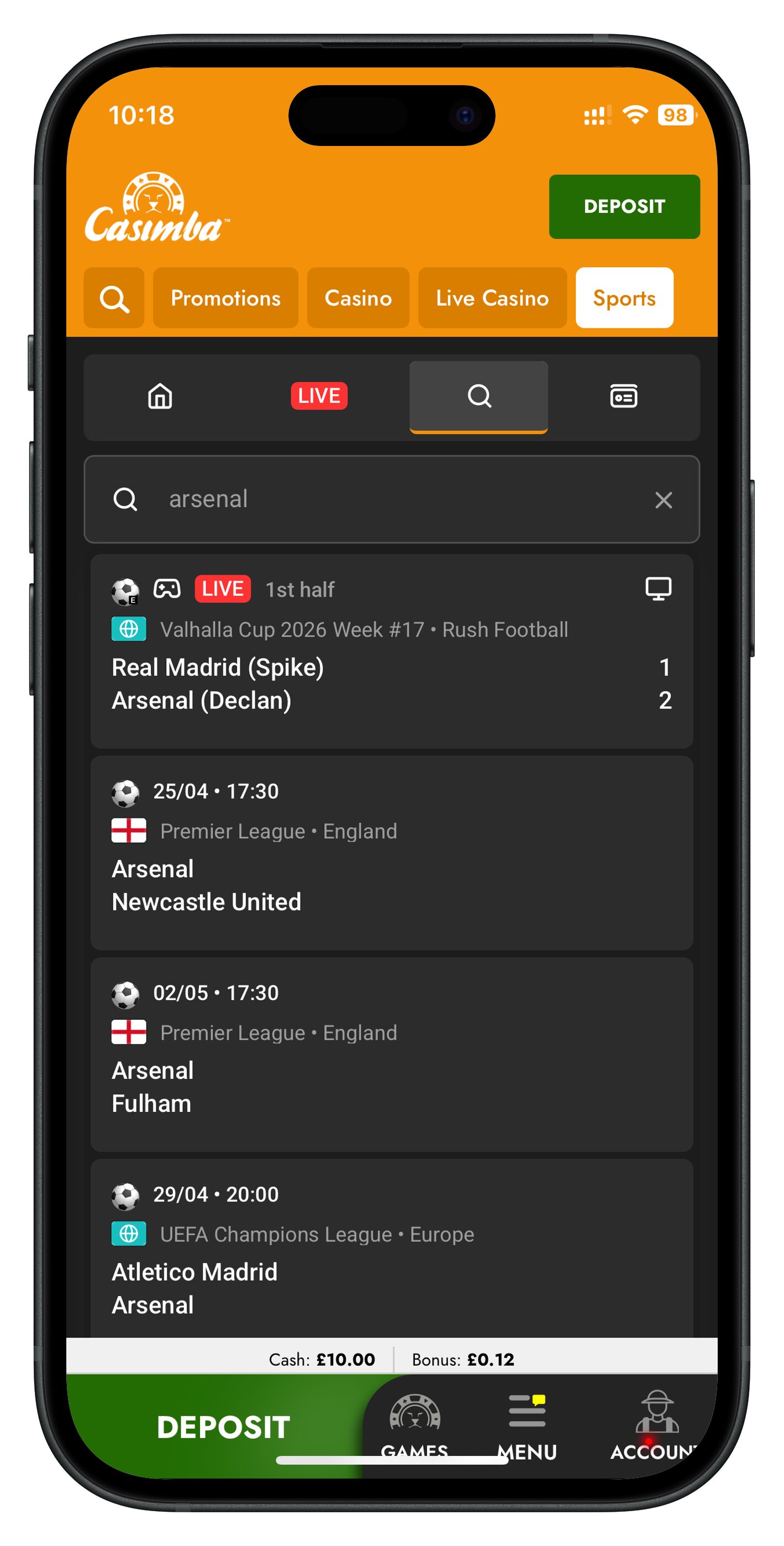 casimba app search functionality