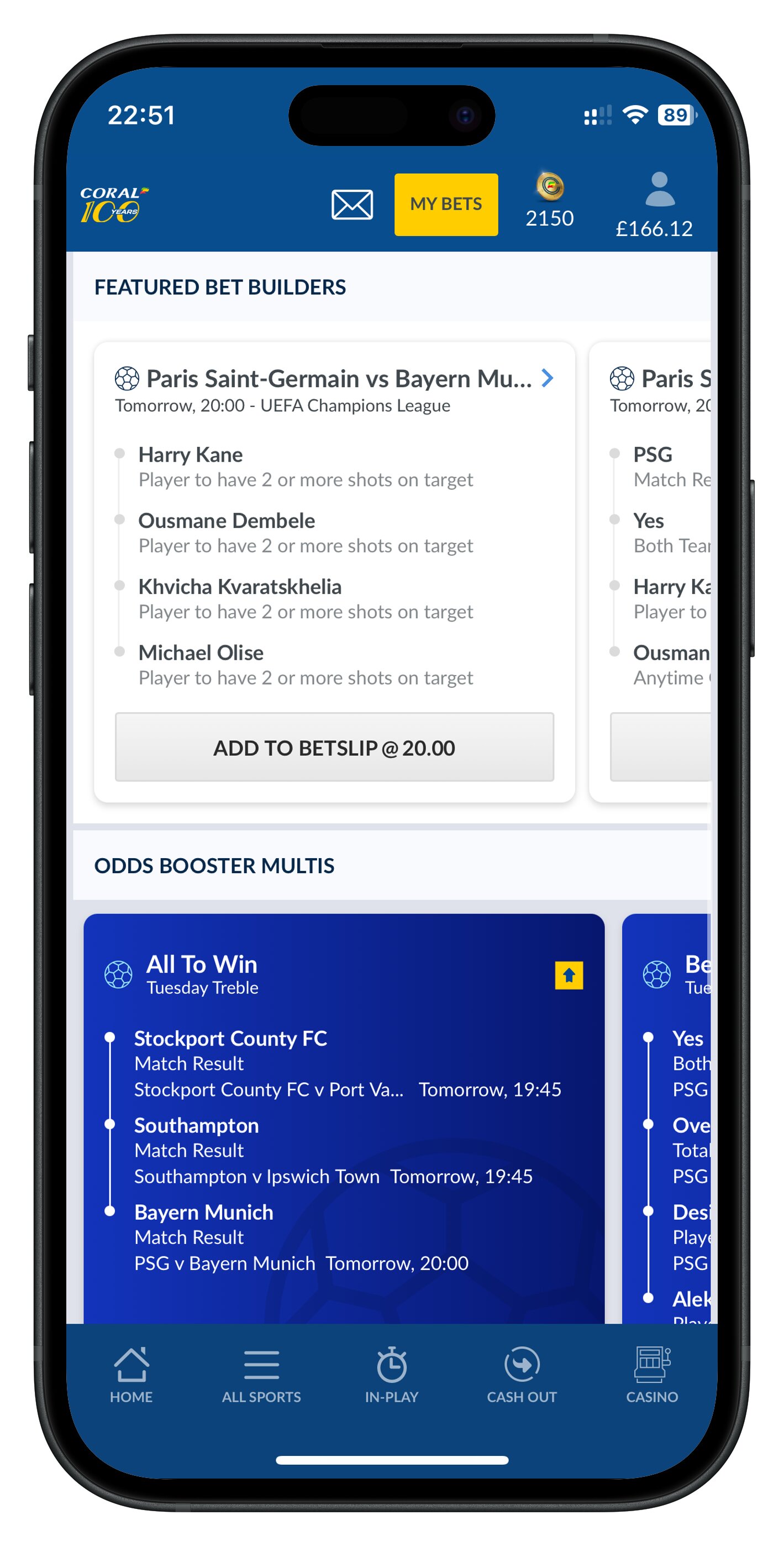 coral app featured bet builders