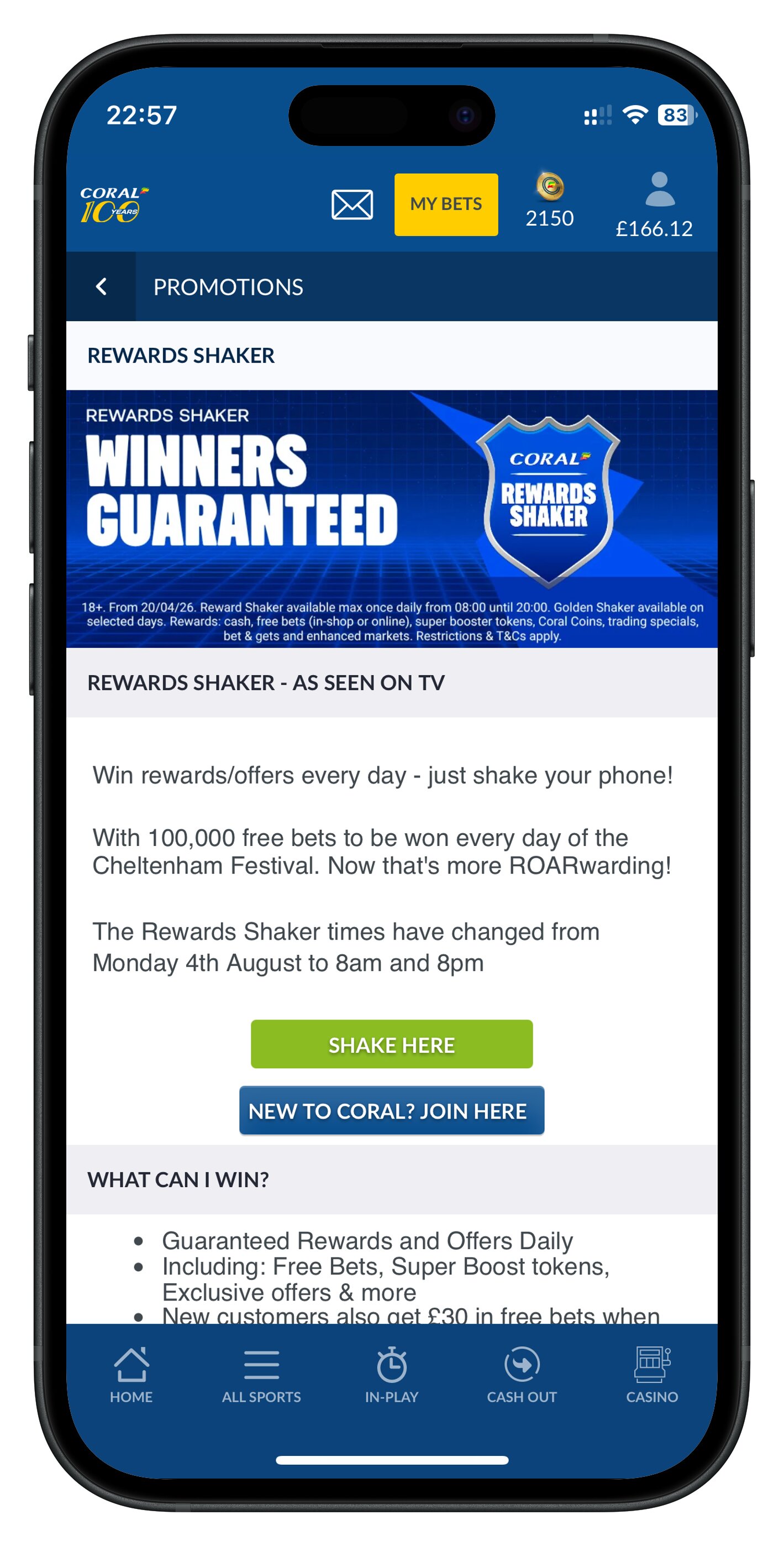 coral app rewards shaker