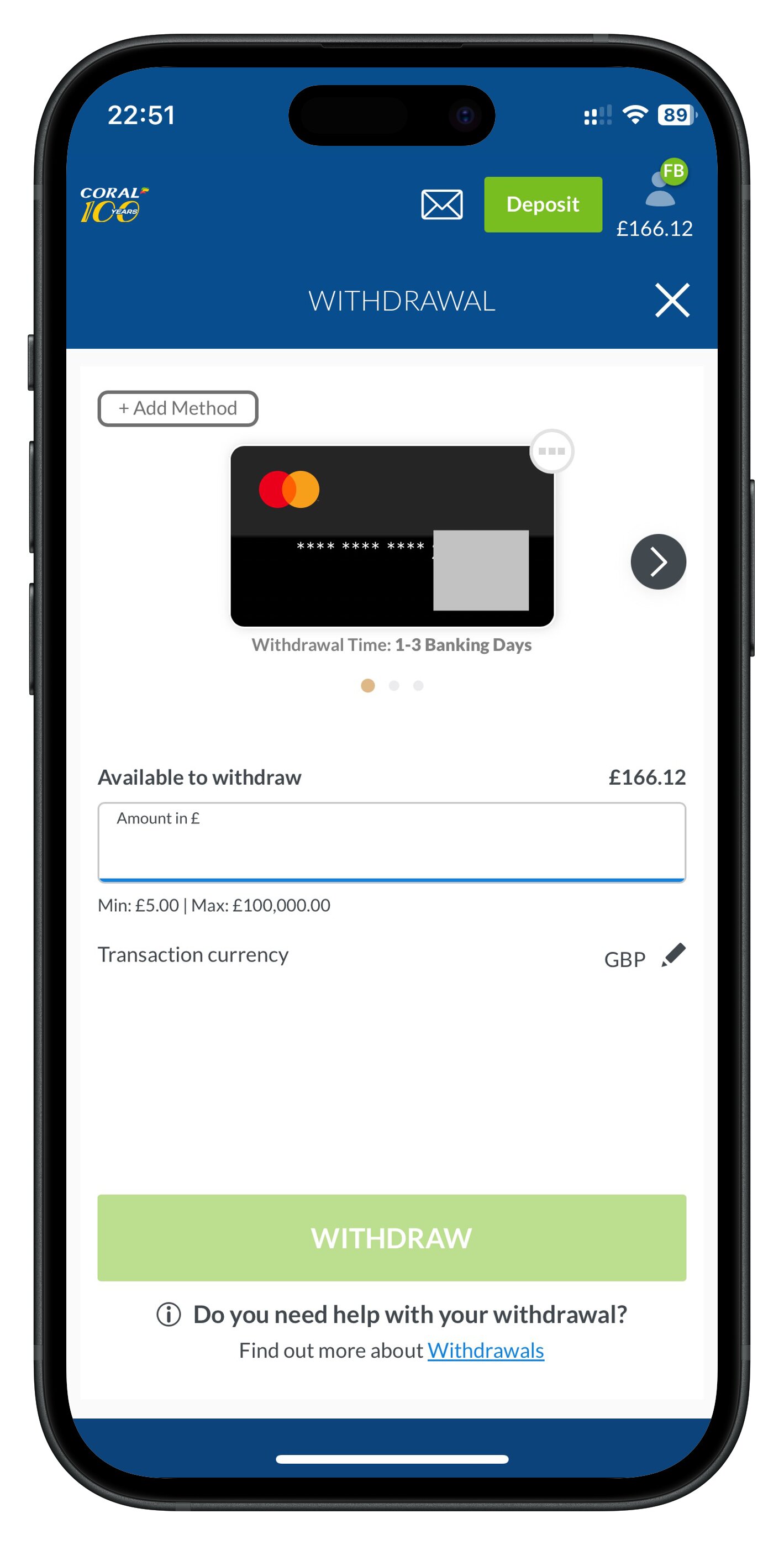 coral app withdraw