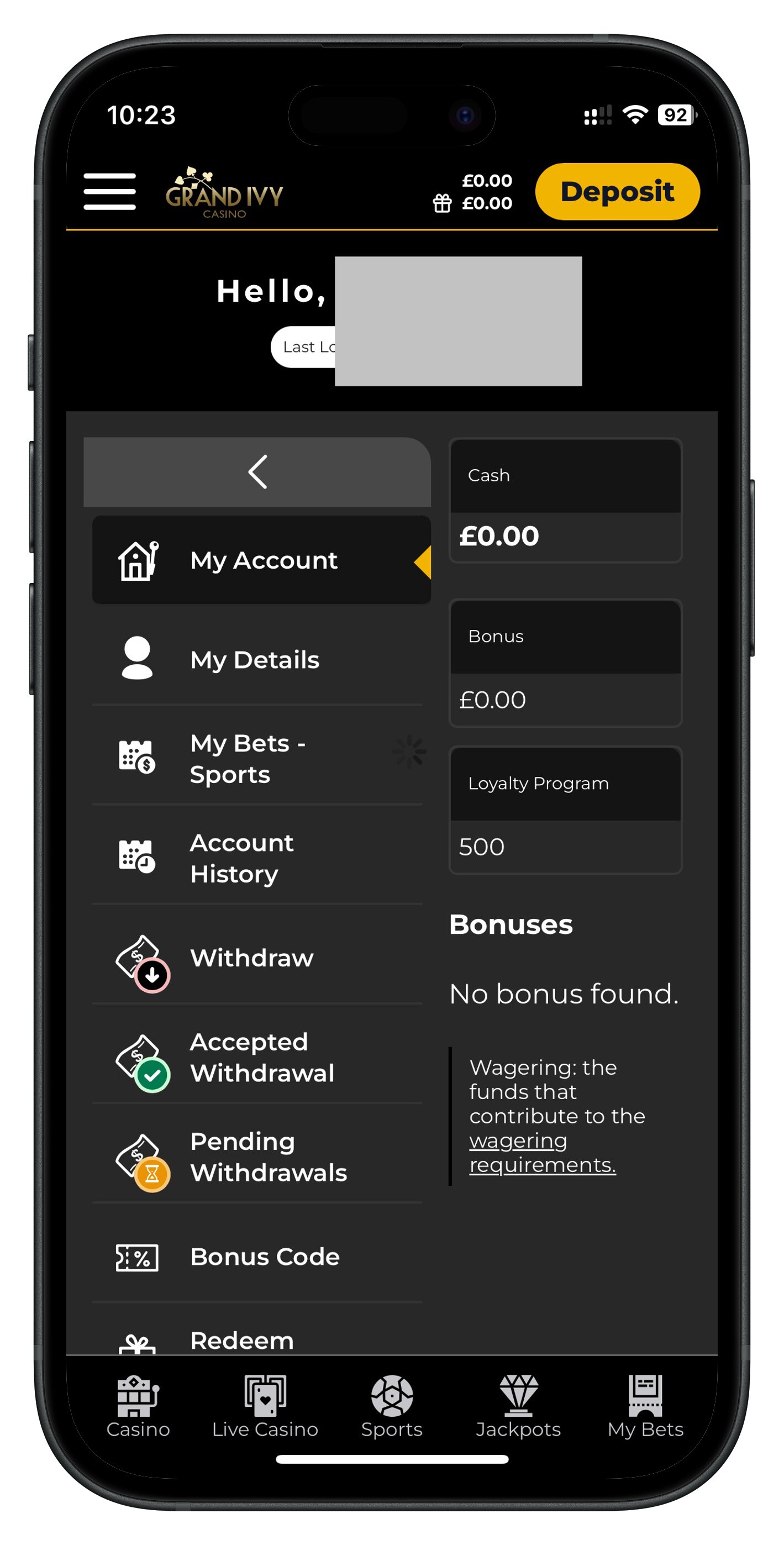 grandivy app account page