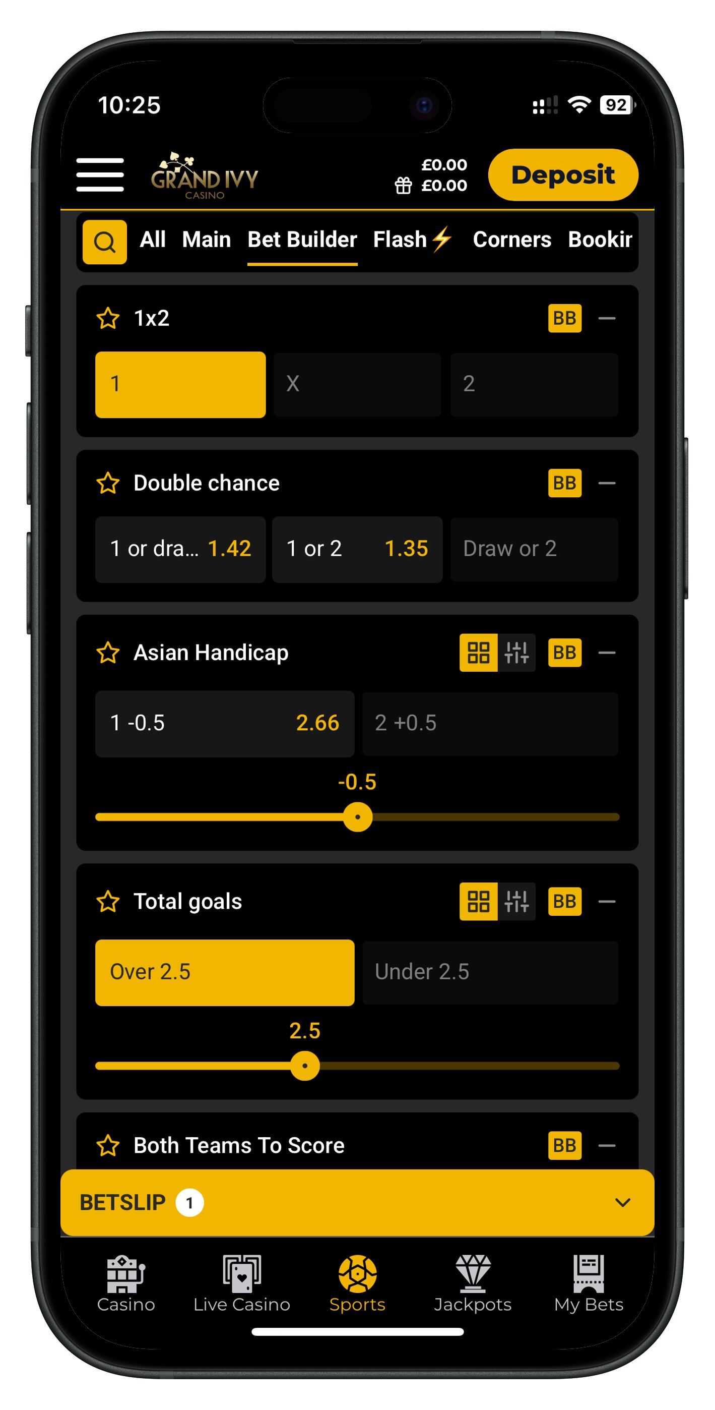 grandivy app bet builder selections