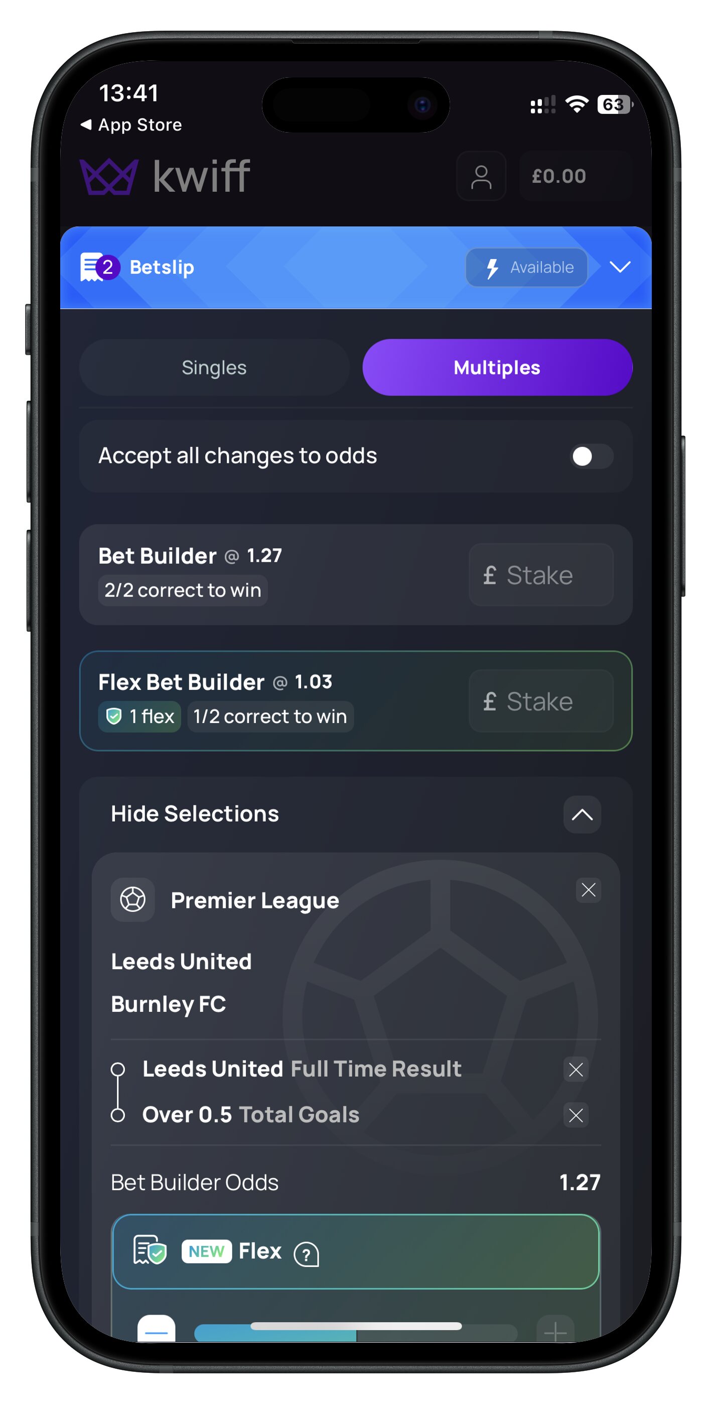 kwiff app bet builder betslip