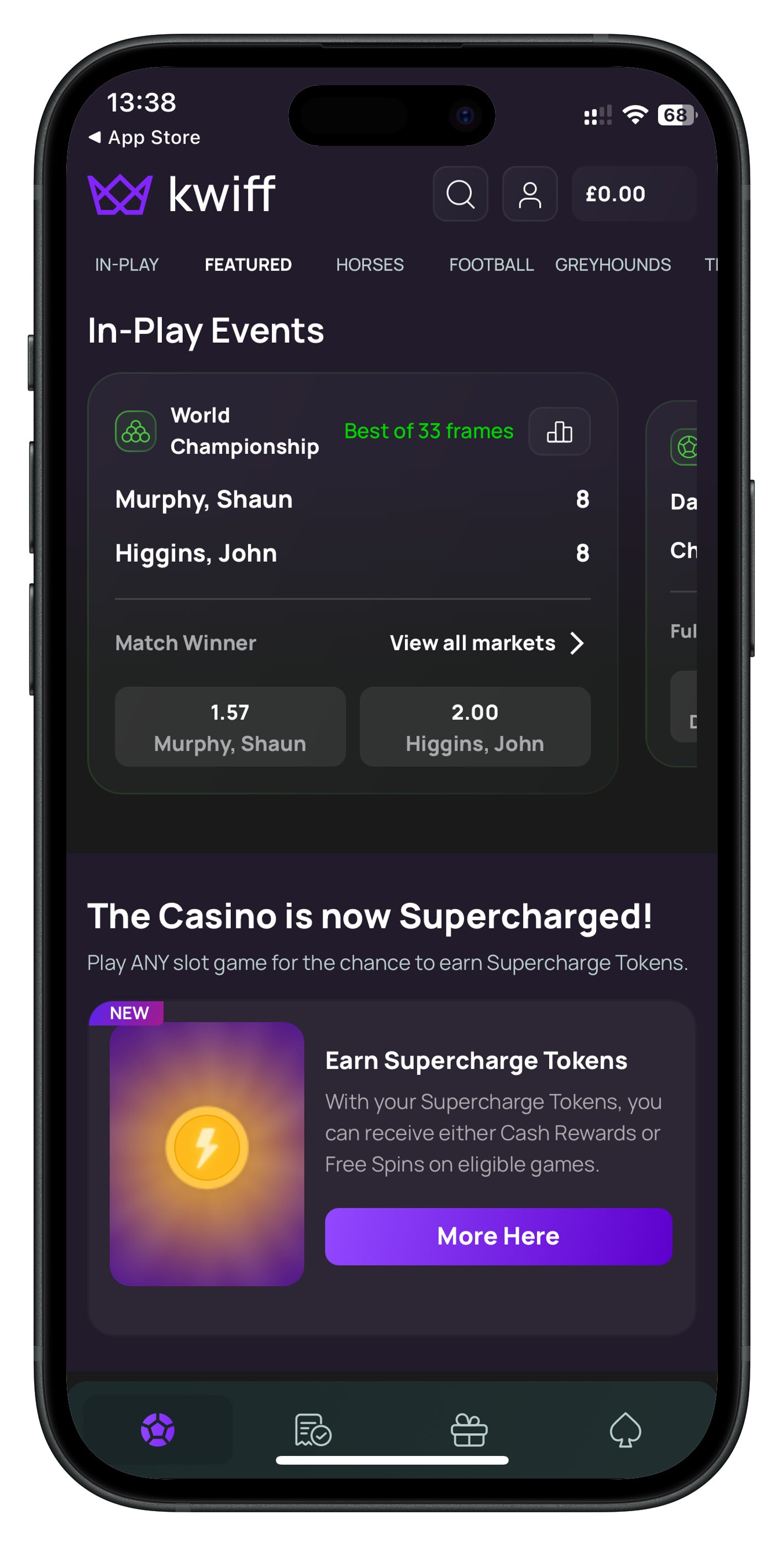 kwiff app in-play events
