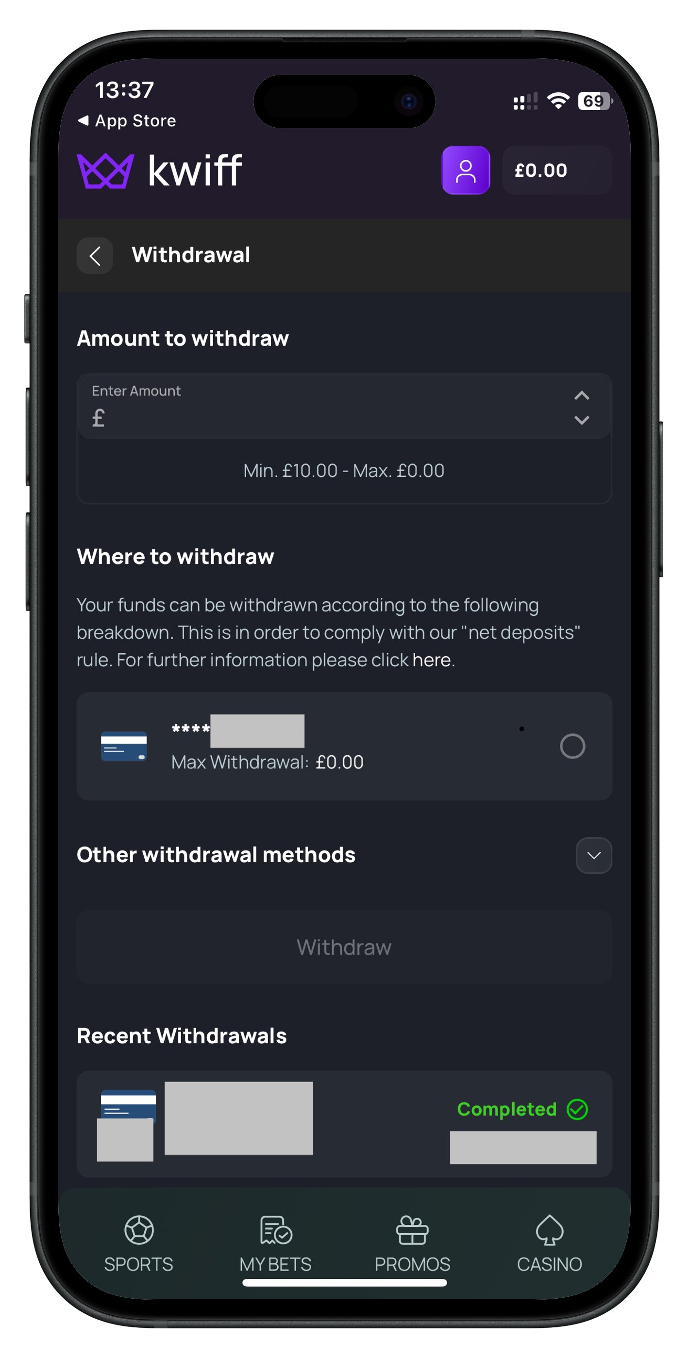 kwiff app withdraw