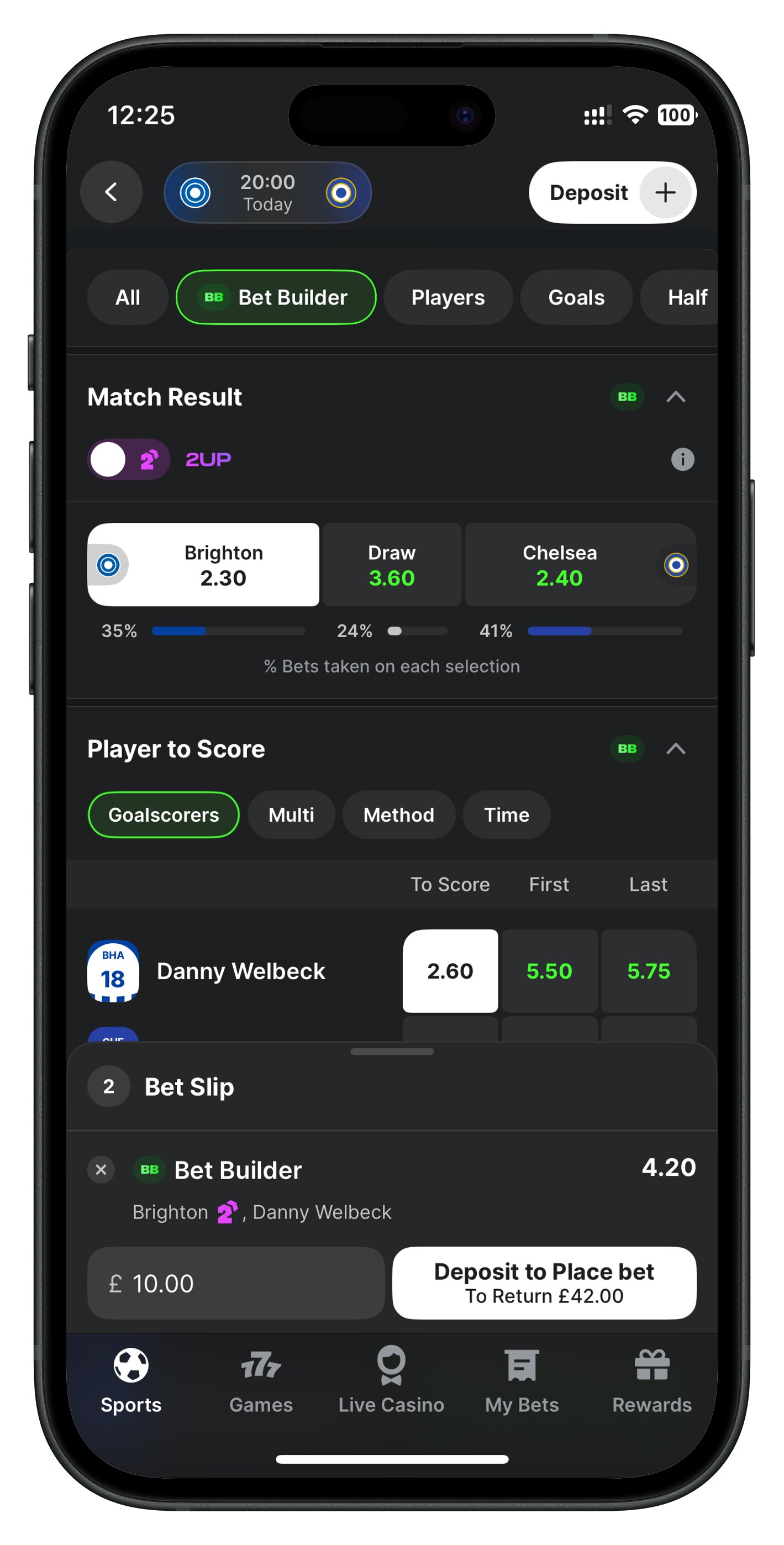 midnite app bet builder selections