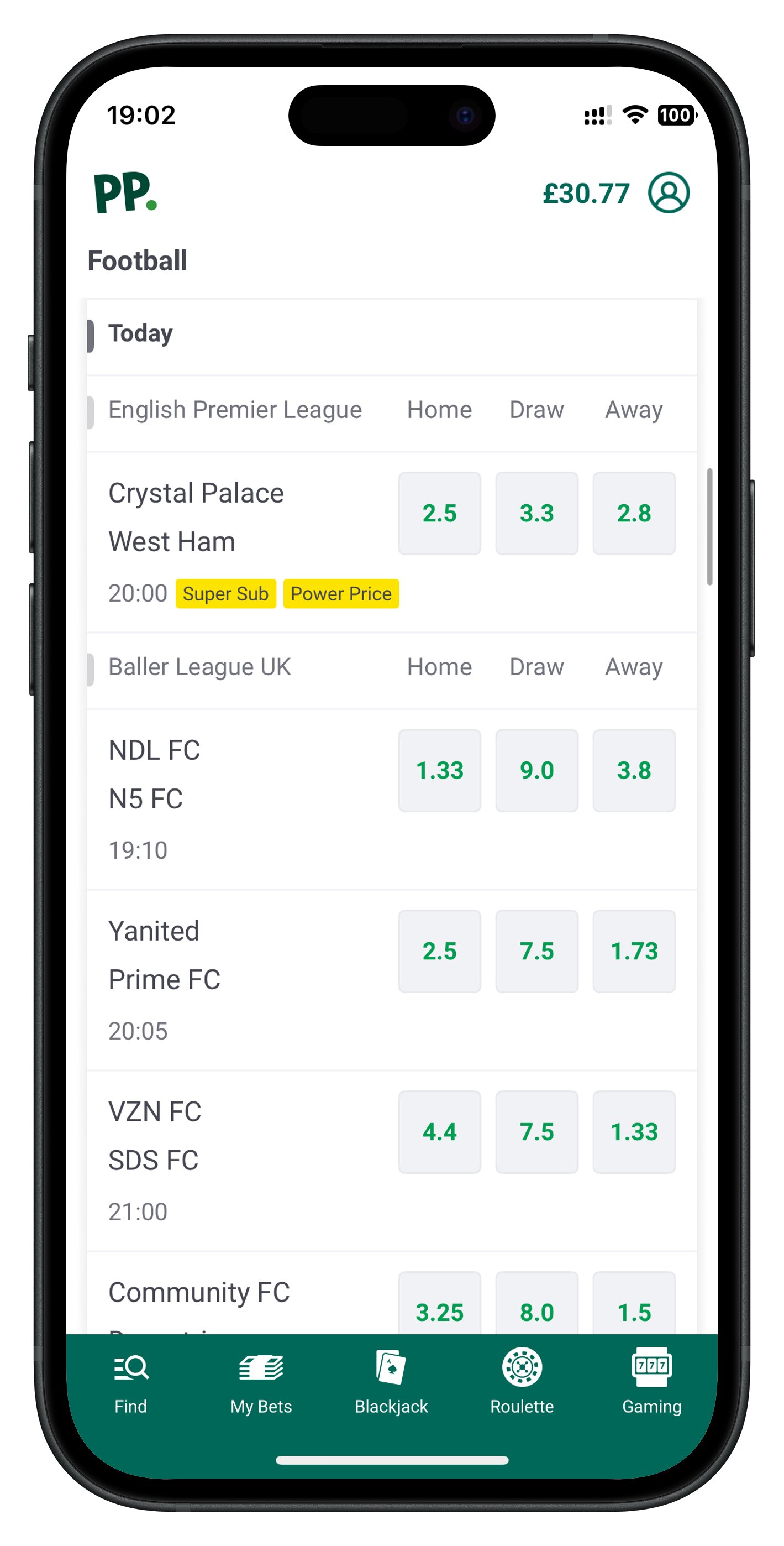 Paddy Power football matches