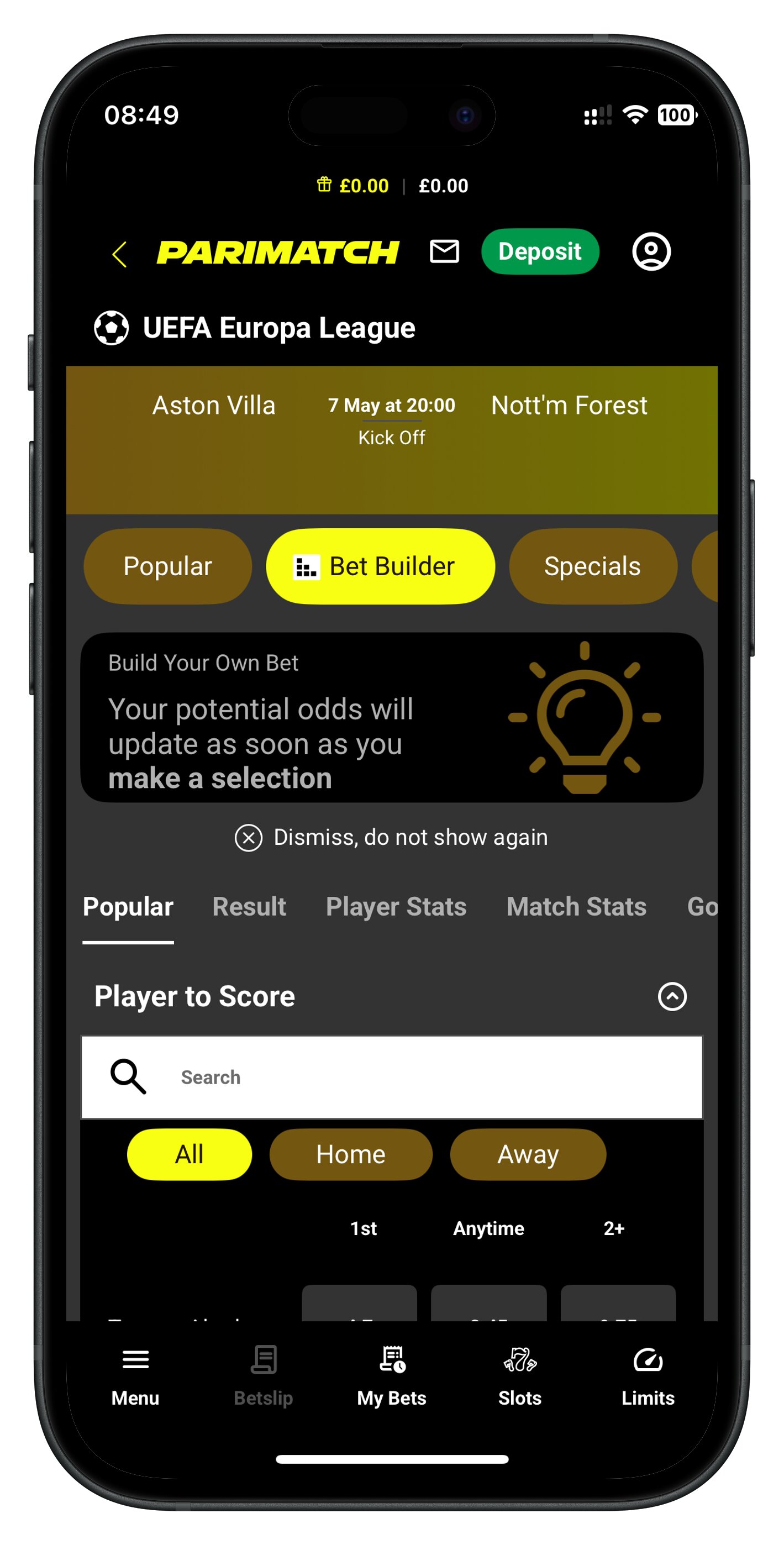 parimatch app bet builder selections