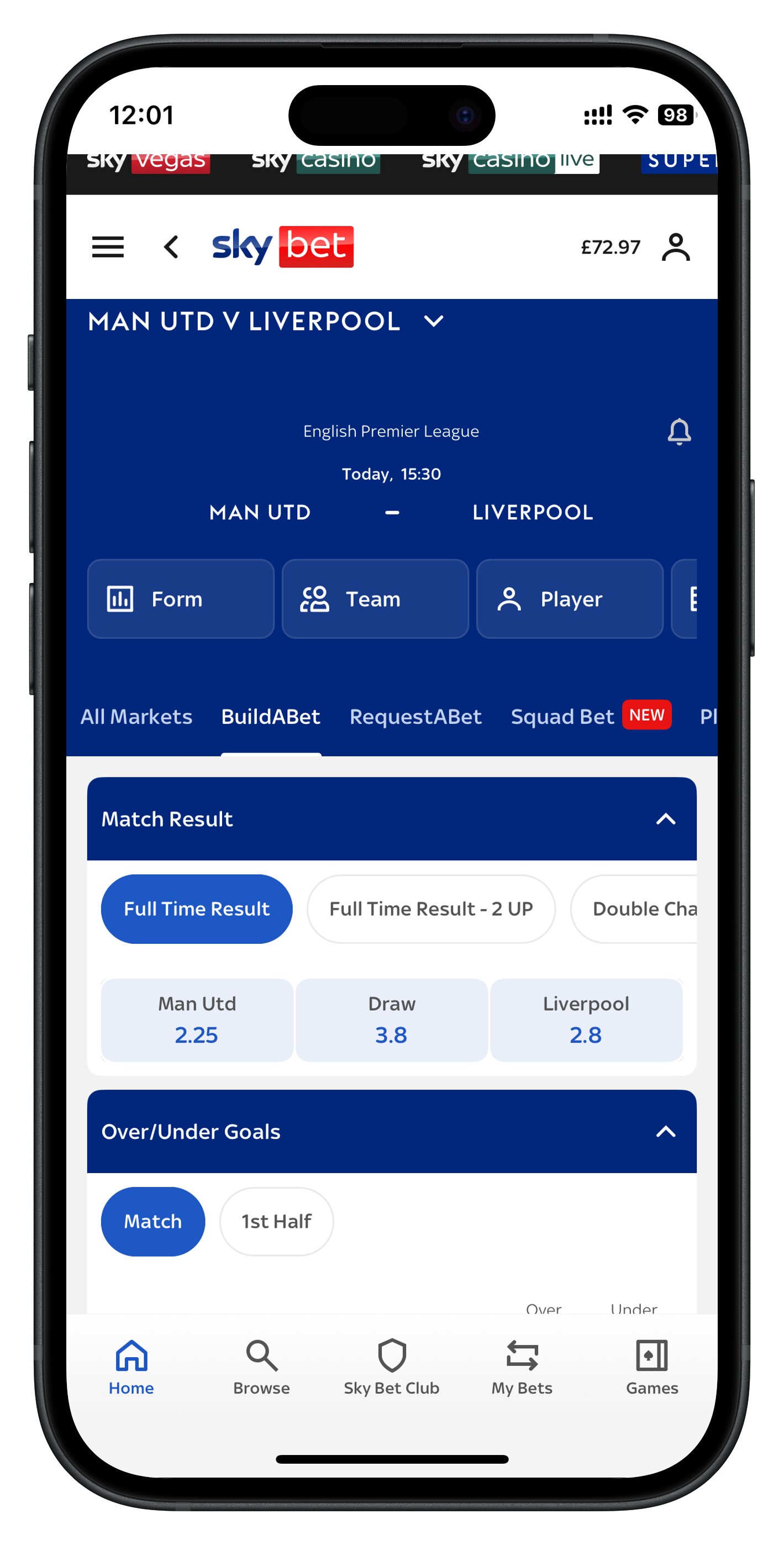 skybet app event page