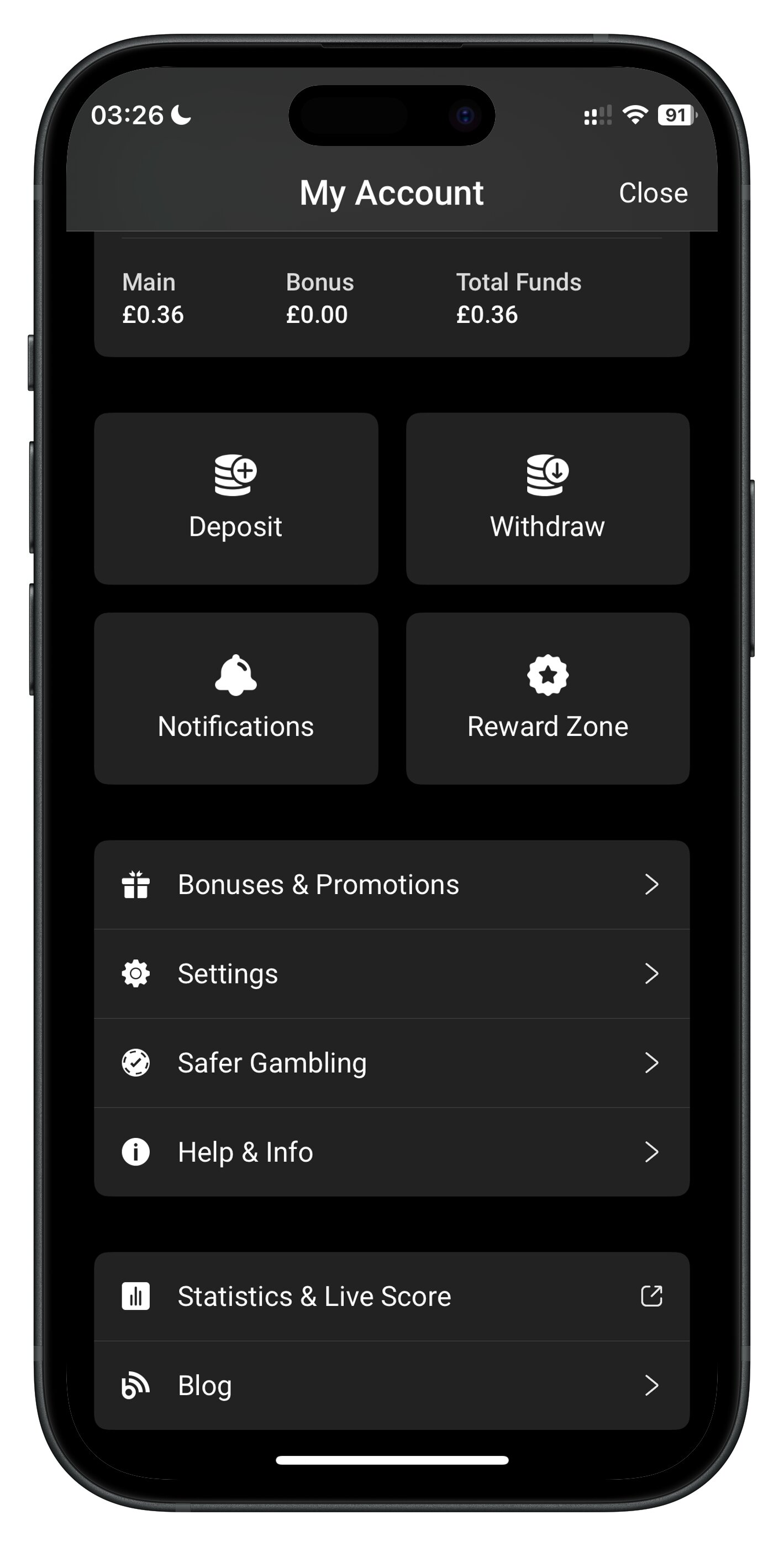 unibet app account page
