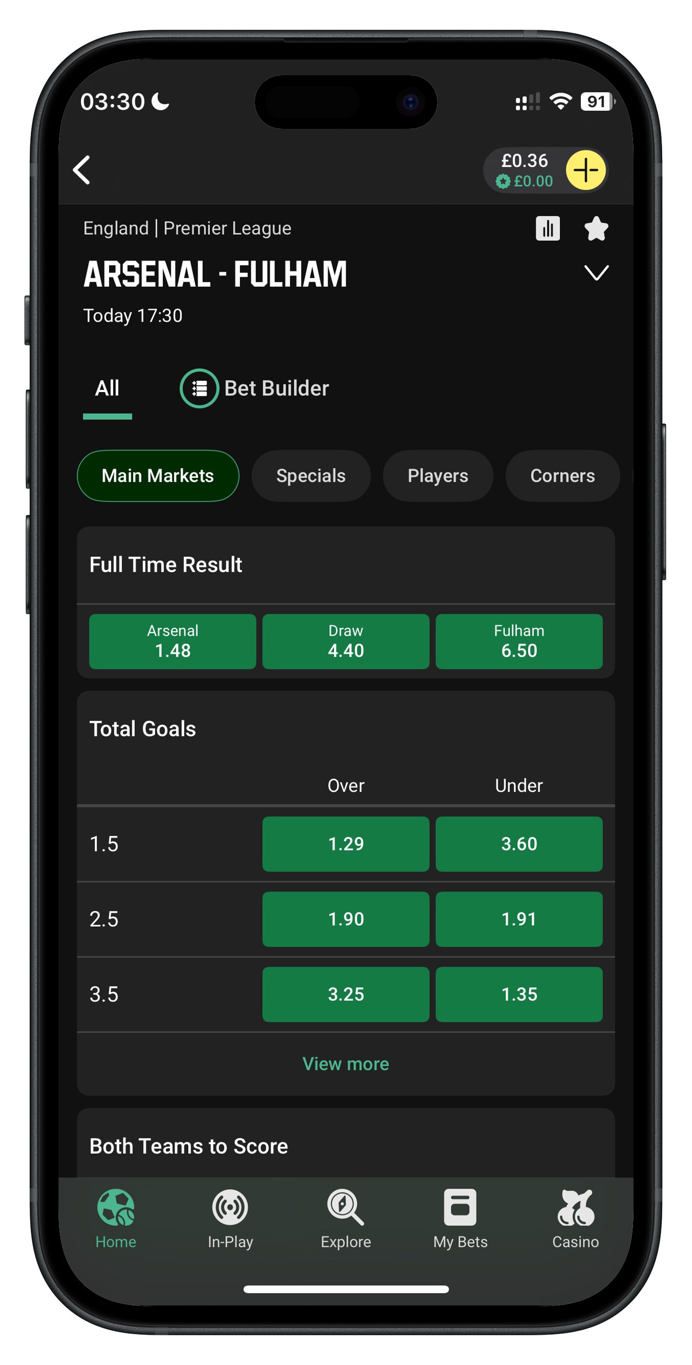 unibet app event page