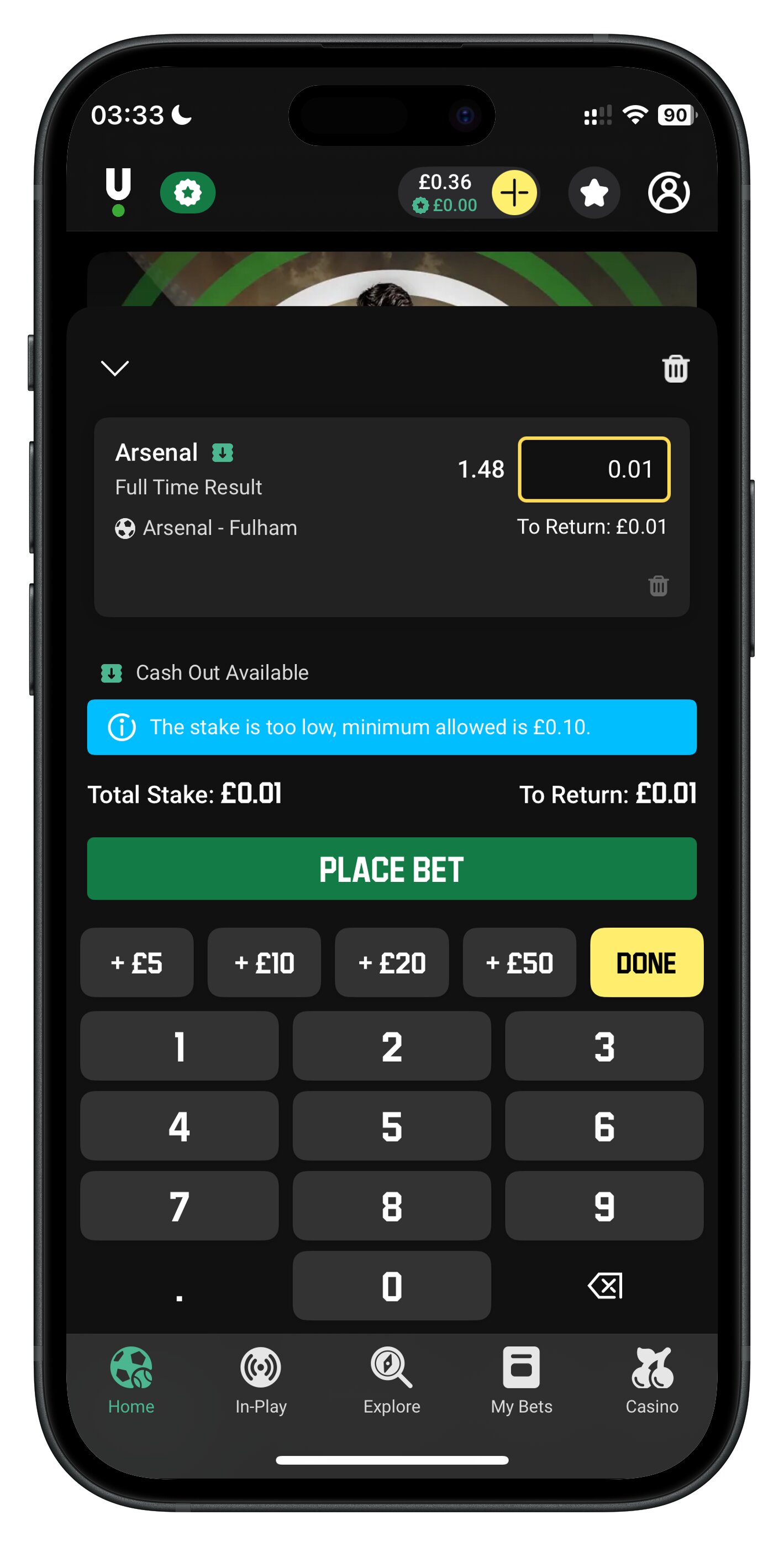unibet app minimum stake