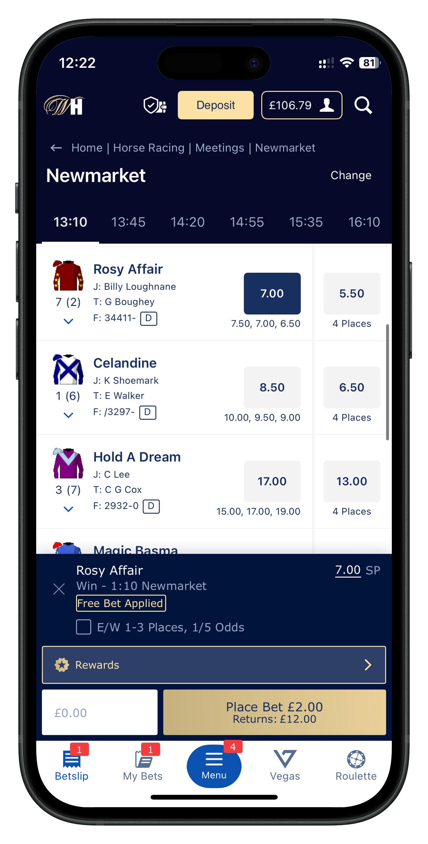 williamhill app free bet applied